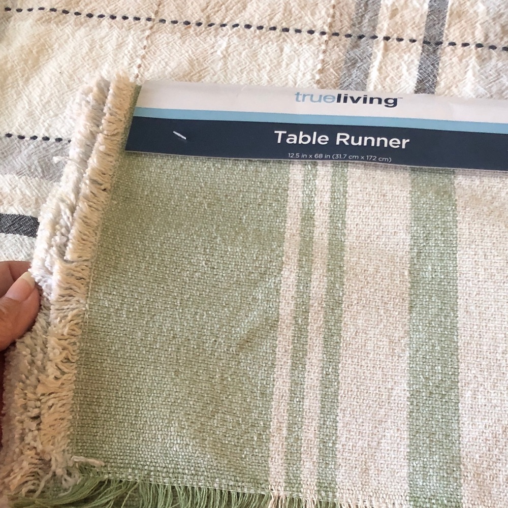 True Living Green and Cream Striped Table Runner